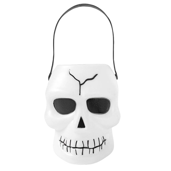 Halloween Treat Bucket White Skull Design 1 Pack All Ages Trick Or Treat Pail for Halloween Party Favors and Holiday Celebrations