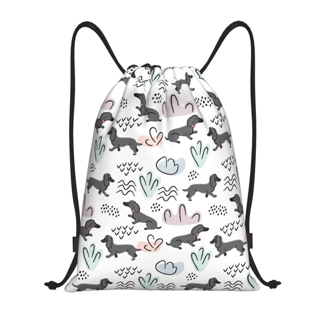 Lsque Dachshund Dog Puppy Print Drawstring Backpack Bag Sport Gym Sackpack Cinch Bags Drawstring Bags Draw String Sport Bag-Small