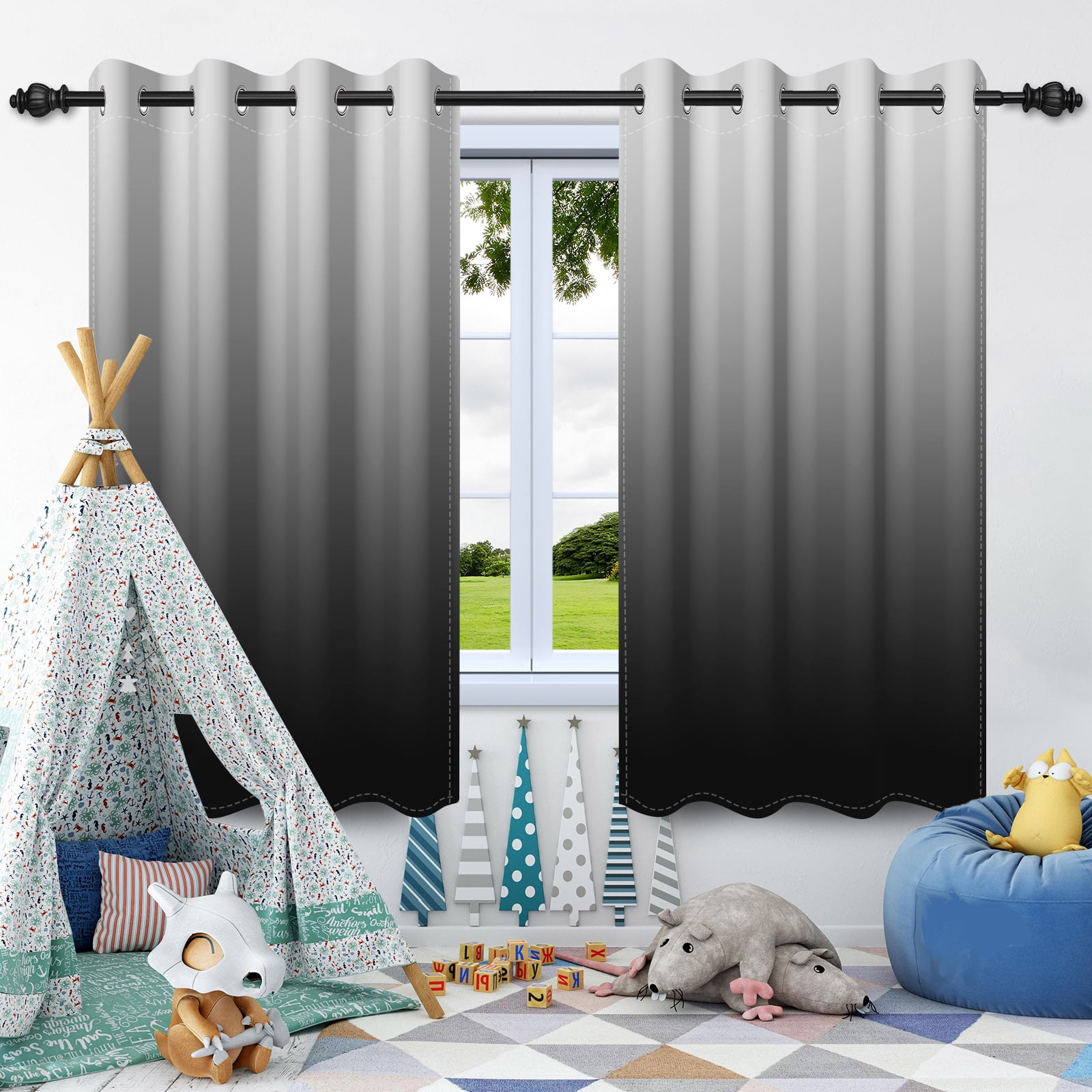 Nanqianyi Black Ombre Blackout Curtains with Grommet, Room Darkening Window Drapes for Living Room/Bedroom,2 Panels, 42x84 inches