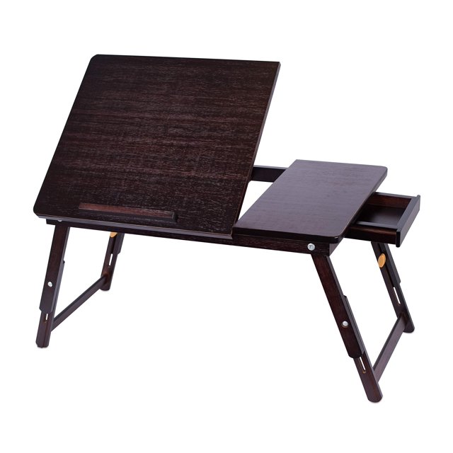 Sofia + Sam Bamboo Laptop Lap Tray with Adjustable Legs - Work from Home - Foldable Breakfast Serving Bed Tray - Lap Desk with Tilting Top and Storage Drawer - Computer Laptop Stand - Walnut