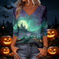 thumbnail image 7 of Trgacdwlo S-5XL Halloween Shirts for Women Spooky Season V Neck Womens Tops 3/4 Sleeve Fall Funny Pumpkin Graphic Tunic Tops for Women, 7 of 7
