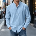 thumbnail image 6 of Gamivast Dress Shirts for Men Stand Collarlong Sleeve Button Down Blouses Casual Slim Fit Solid Tops Lightweight Work Office Outfits Blue M, 6 of 6