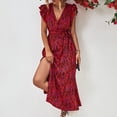 thumbnail image 7 of Edvintorg Long Summer Dress Women's Leisure Holiday V-Neck High Waist Lace Up Split Print Maxi Dresses Beach Dress for Women Red L, 7 of 7