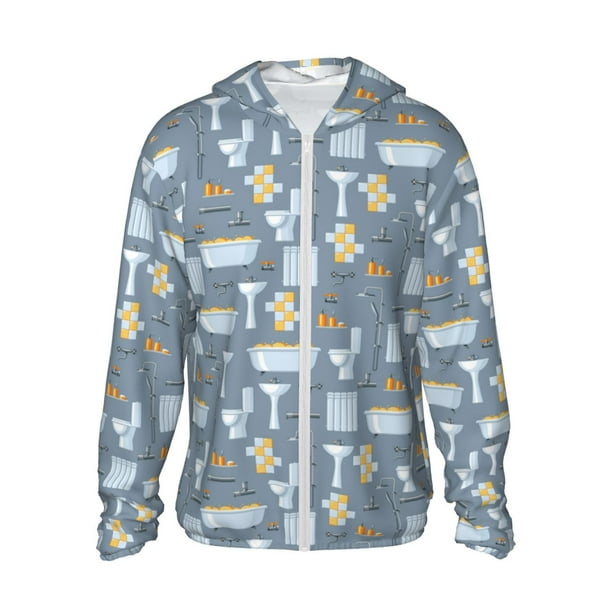 Fotbe Blue Bathroom Chaqueta con Protección Solar UPF 50+ para Hombre y Mujer, Camisa con Capucha y Bolsillos-3X-Large