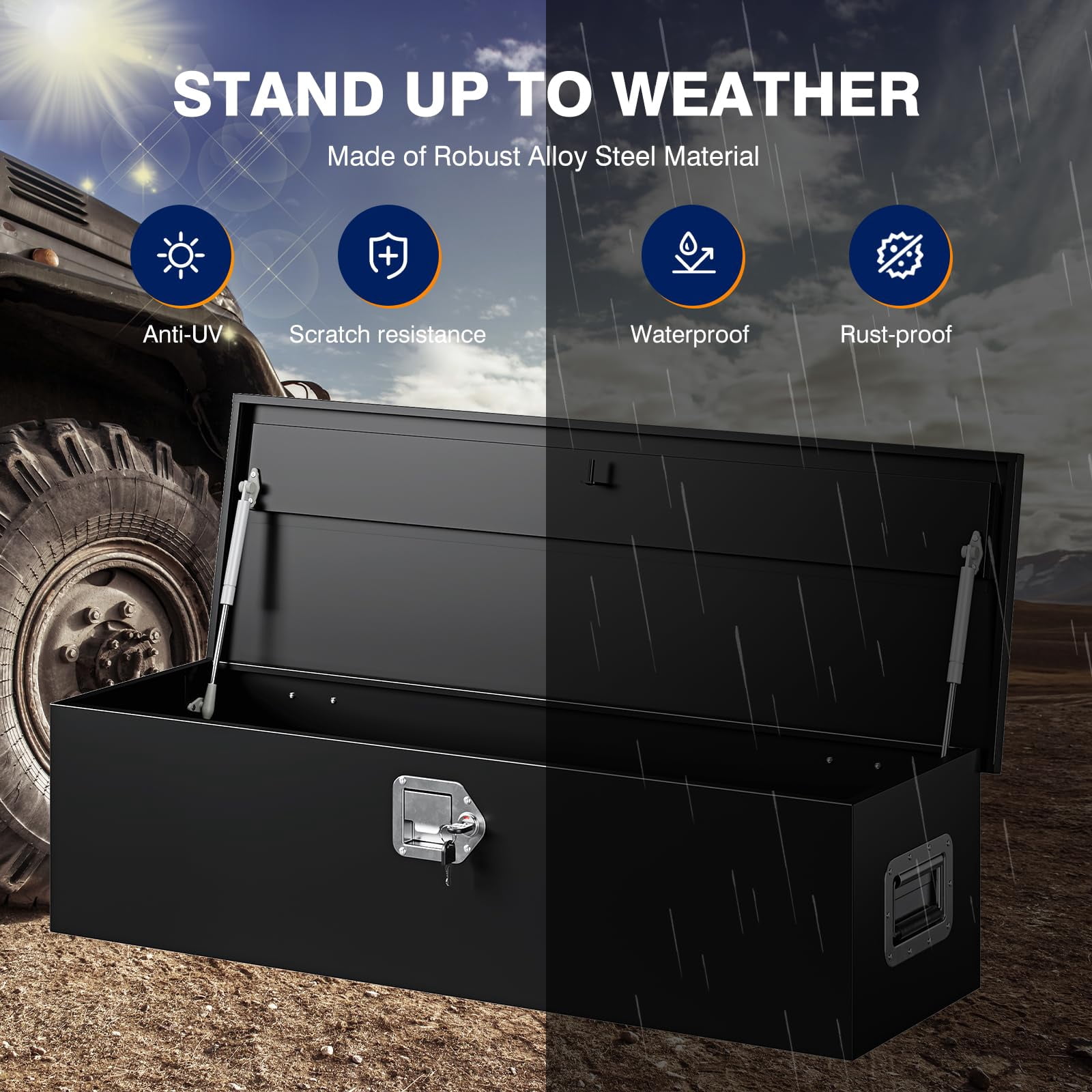 MIIIKO 39 Inch Steel Heavy Duty Truck Bed Tool Box, Trailer Tongue Tool Box with Lock and Keys, Utility Trailer Tool Box for Truck, Pickup, RV, Trailer