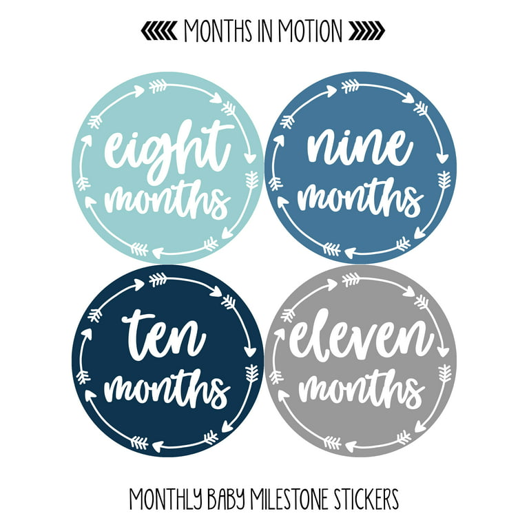 Baby Monthly Milestone Stickers - First Year Set of Baby Boy Month Stickers  for Photo Keepsakes