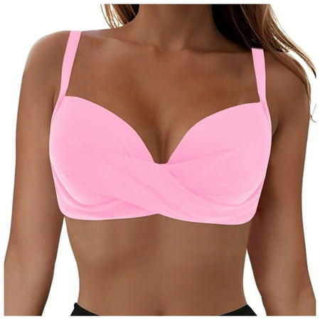 Zhden Women Underwire Bikini Top Push up Bikini Top Bra Swimsuit Tops Padded Bathing Suit Top Swim Tops Women Top OnlyPink S