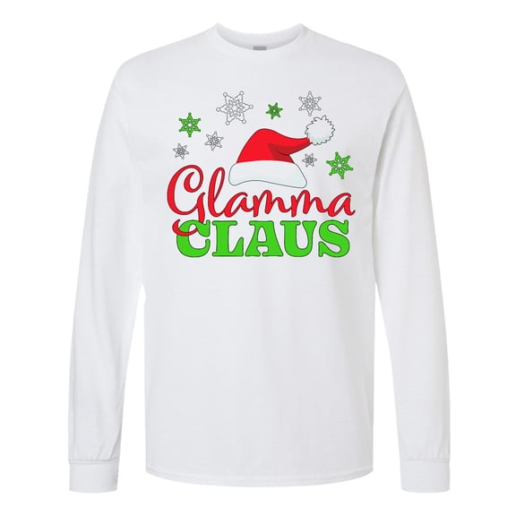 Inktastic Glamma Claus with Christmas Santa Hat and Snowflakes Long Sleeve T-Shirt