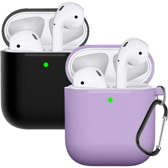 Compatible with AirPods Case Cover Silicone Protective Skin for Airpods Case 2&1 (2 Pack) Black/Purple