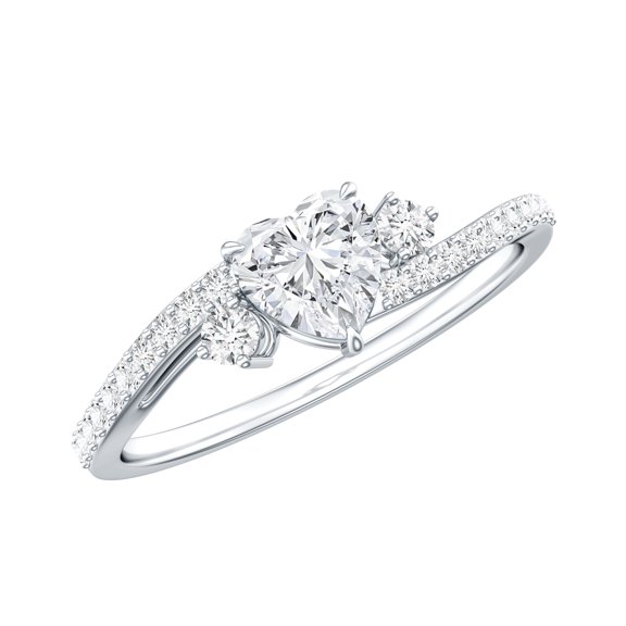 Rosec Jewels Lab Created Diamond Heart Engagement Ring - Certified Promise Ring (7 mm, 1 Ct, EF-VS Quality), 925 Sterling Silver, US 4.00