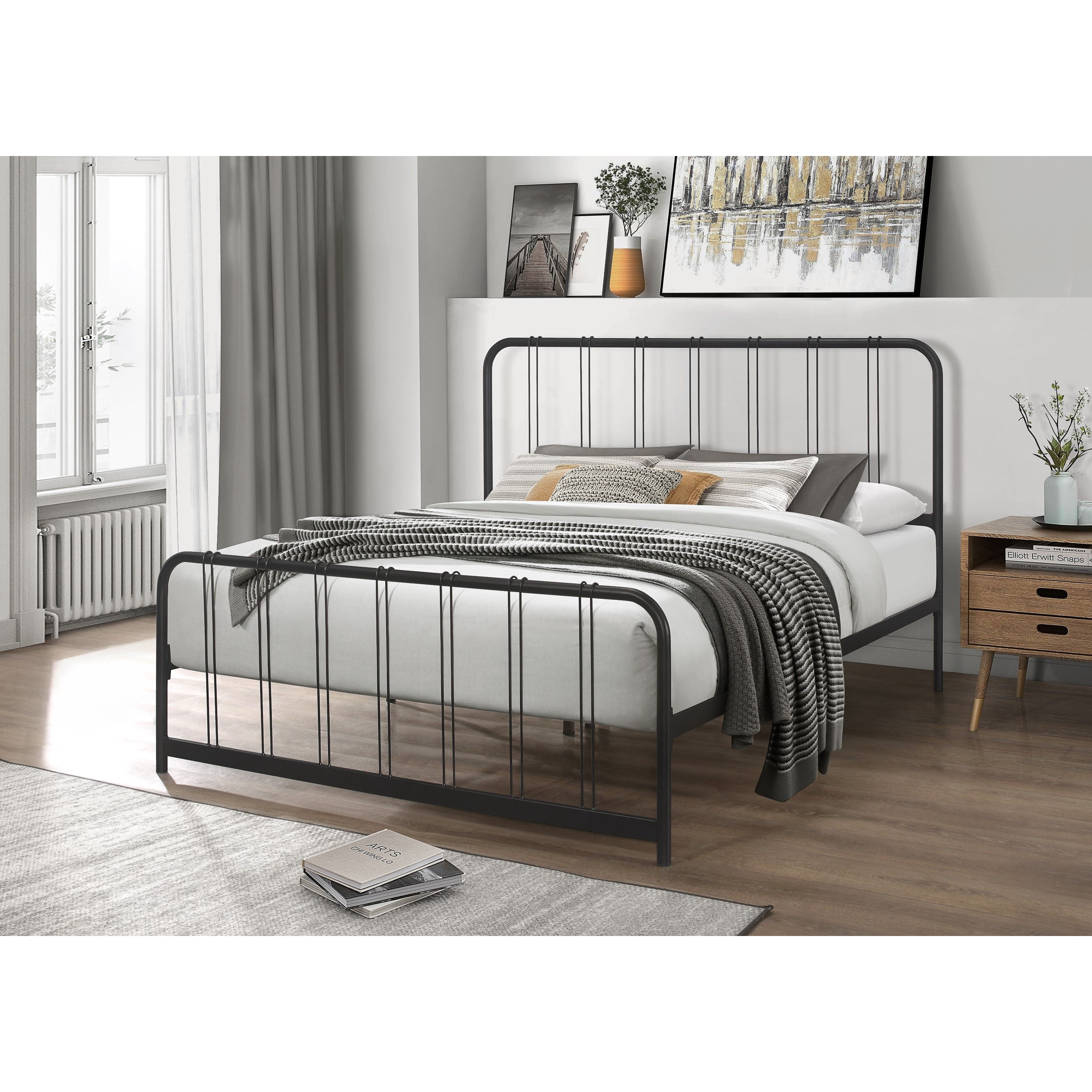 Home Design Debra King Metal Platform Bed Frame with Sturdy Frame and Openwork Design, Black, Easy Assembly