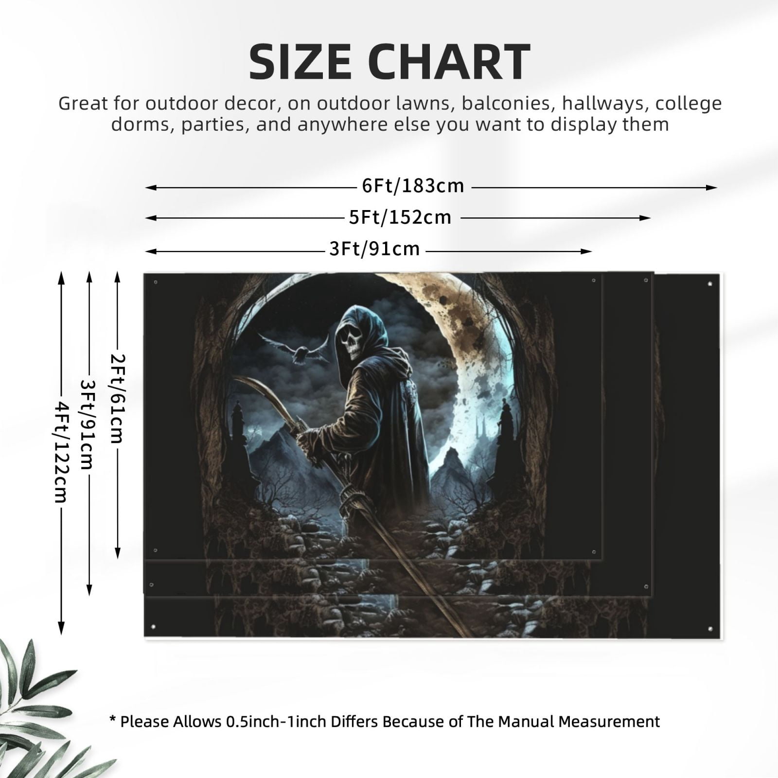 Cool Grim Reaper Night Skull Moon Four Hole Decorated Banner Flag for Garden Yard Home Decoration Indoor Outdoor 4x6 Ft
