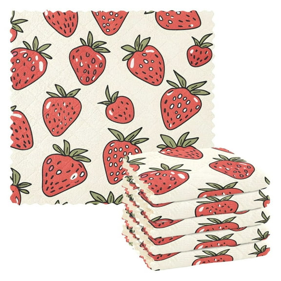 6 Packs Hand Drawn Strawberry Kitchen Dish Towels Soft Absorbent Dish Cloths 11"x11"