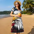 thumbnail image 4 of Fotbe Robe Motif Aigle Chauve Américain Décontractée Mode Femme Manches Courtes Robe Maxi Robe t-Shirt Robe Longue Rayée Robe Maxi à Blocs de Couleur, 4 of 6