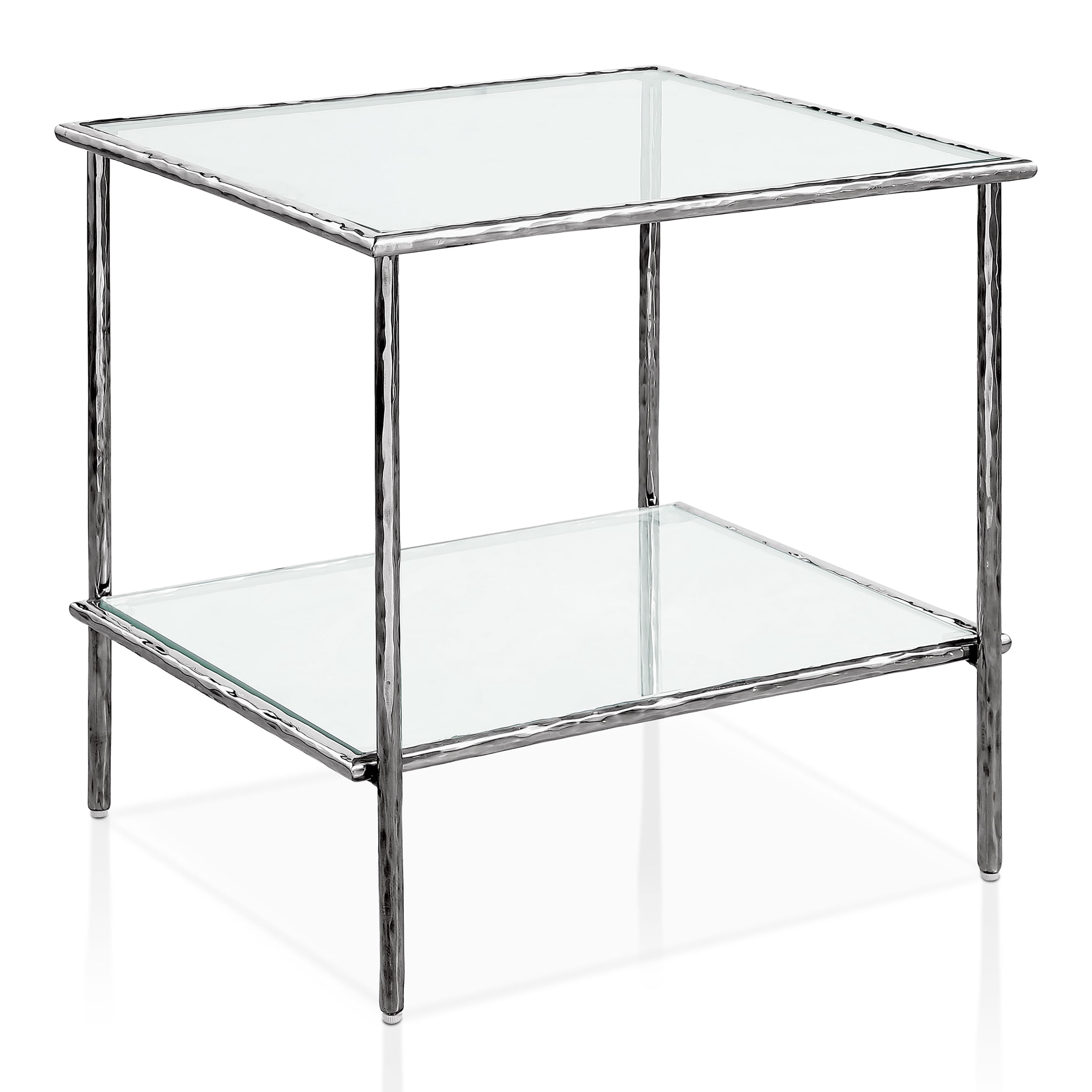 Furniture of America Zayen Modern Stainless Steel 1-Shelf End Table with Tempered Glass Top, Chrome