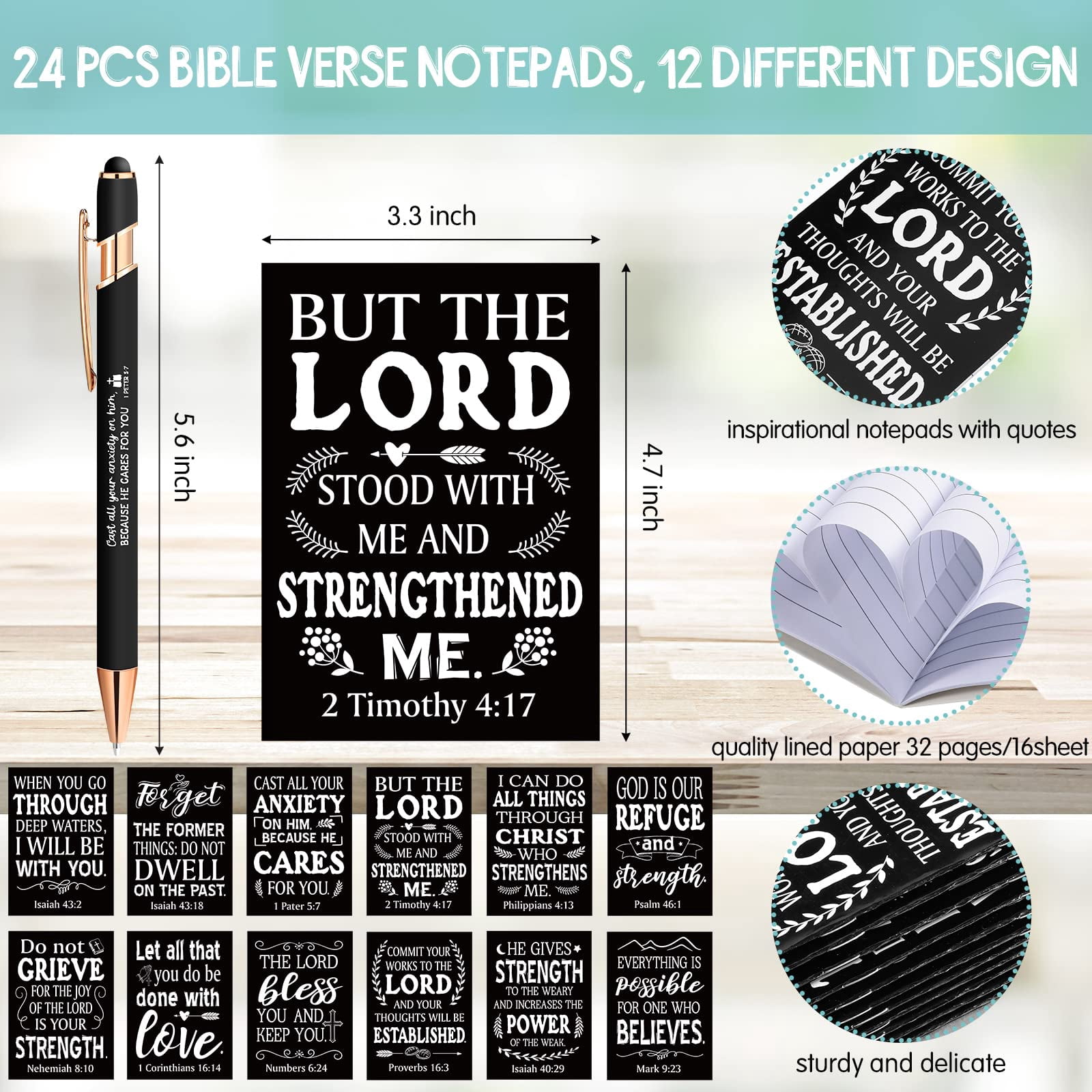 48 Pens Notepads Gifts For Mother's Day Set Ballpoint Pen Notebook Inspirational Quotes Journal Women Motivational Gift (classic Style)