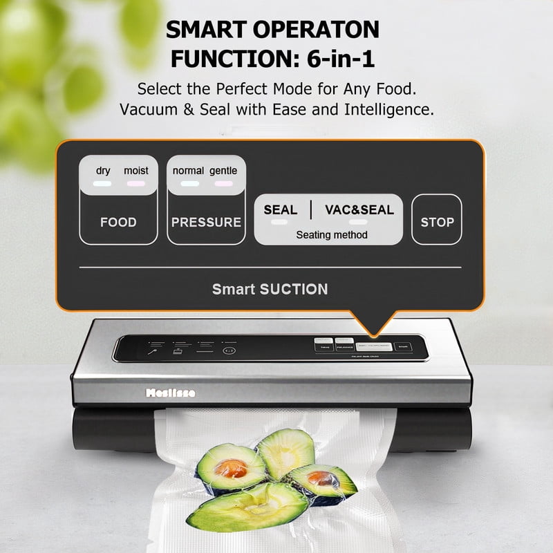 TINKLE WELL 6-in-1 Compact Vacuum Sealer Machine, Food Preservation System with Dry & Moist Modes, Includes 2 Bag Rolls + 5 Pre-Cut Bags, Cutter & ETL Listed, Sliver