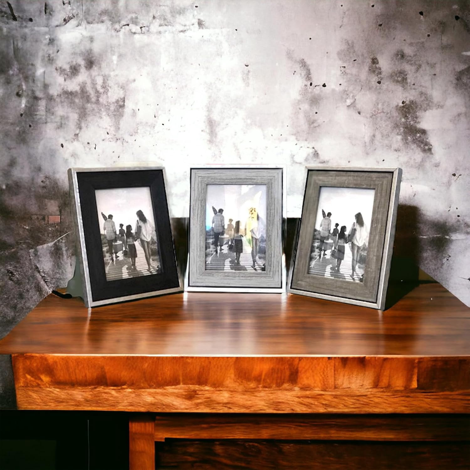 Tasse Verre 5x7" Rustic Picture Frames (3-Pack) Distressed Farmhouse Industrial Table Photo Frame