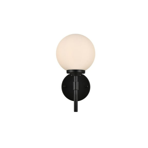 Living District Ansley 1-Light Iron & Glass Bath Sconce in Black/Frosted White