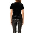 thumbnail image 3 of INSPIRE CHIC Women's Velvet Top V Neck Short Sleeve Casual T-Shirt XL Black, 3 of 6