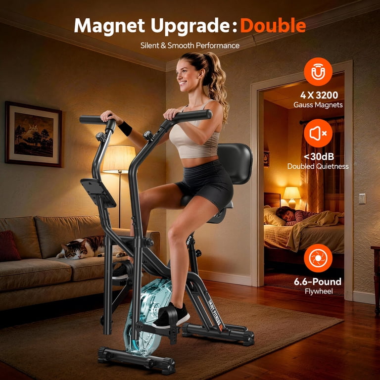 Pooboo Folding Magnetic Upright Bike, 8-Level Resistance, 300 lb photo 2