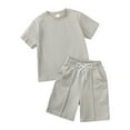 thumbnail image 2 of Gubotare Girls Two Piece Outfits Kids Girls 2Pcs Clothes Set Oversized T Shirt Short Sleeve Top and Pattern Print Biker Shorts Summer Outfits 4T 5T (Light Gray,4-5 Years), 2 of 5