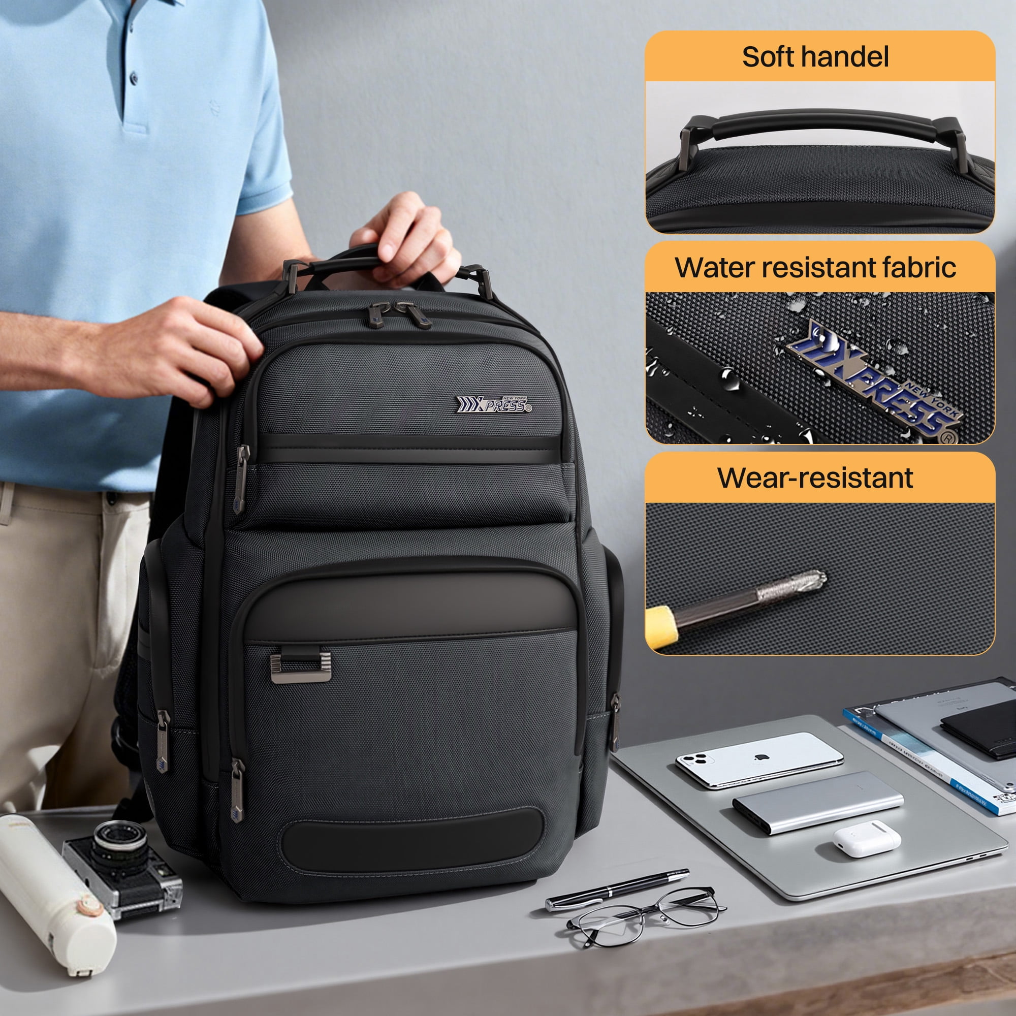 Laptop Backpack for Men Carry On Business Travel Backpack Large Casual Work Daypack Computer Bag Fits 15.6" Laptop, Gray, B00492