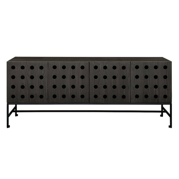 Becca 4-Door Sideboard in Modern Antique Black Finish on Pine Solid Wood