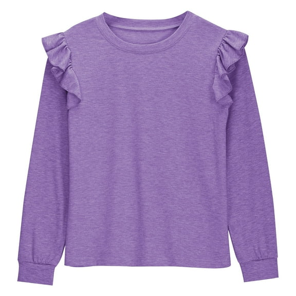 SERTG Kids Loose Tops Long Sleeve Round Neck Children Spring Fall Solid Color Lace Long Sleeve Blouse for Children 4-12 Years(Purple,4 Years)
