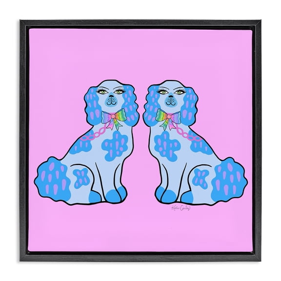 Stupell Industries Funky Dogs Blue & Pink Animals Painting Black Floater Framed Canvas Art Print Wall Art, 18 x 18