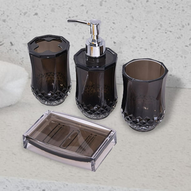 Juego de accesorios de baño acrílicos, botella dispensadora de loción, necesidades de apartamento, jabonera, baño moderno, cosas esenciales, Negro Macarena Cosas de baño