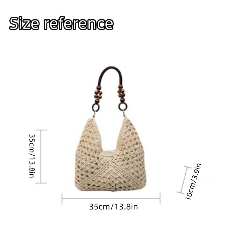 Large Bohemian Handmade Crochet Shoulder Bag – Women’s Summer Straw Woven Tote for Beach, Travel, Casual