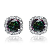 Paris Jewelry 10k White Gold 4 Ct Round Created Alexandrite Halo Stud Earrings Plated