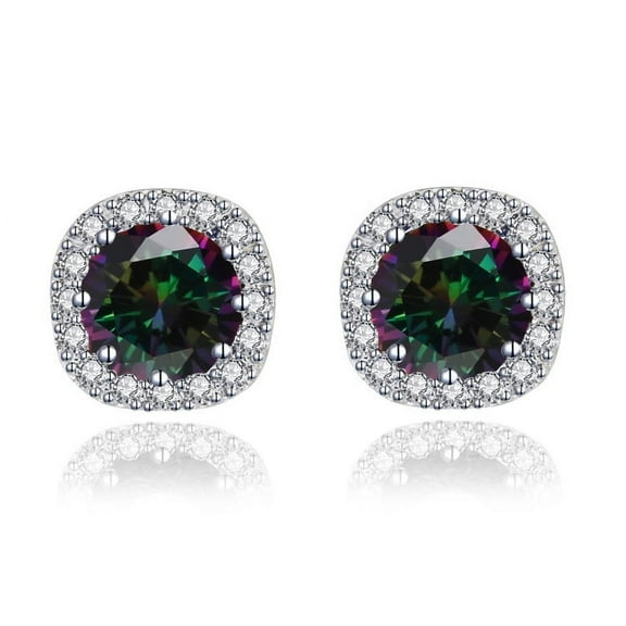 Paris Jewelry 10k White Gold 4 Ct Round Created Alexandrite Halo Stud Earrings Plated
