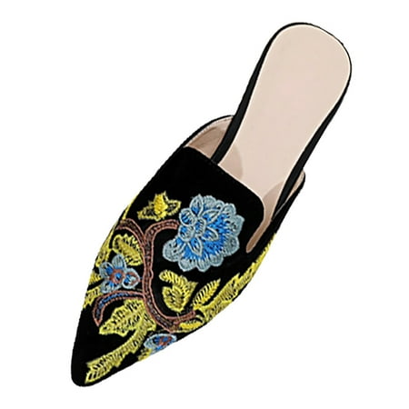 

nsendm Female Shoes Adult Women s Casual Shoes Wide Width Comfortable Embroidered Flat Half Slippers Flip Flops for Women at Home Blue 8
