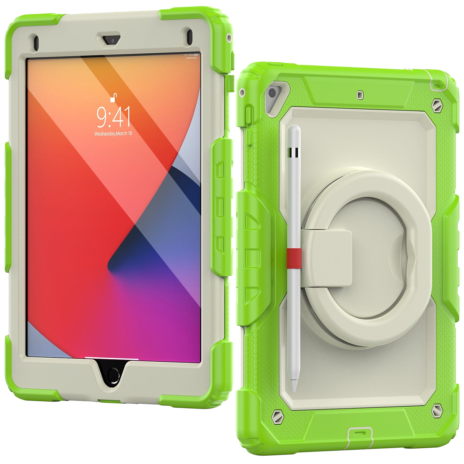 Allytechgroup Screen Protector Case for Apple iPad 6th 5th Generation 9.7" 2018/2017, Heavy Duty Protective Build-in Pencil Holder Handle Stand Rugged Bumper Case Kids Friendly,Lime