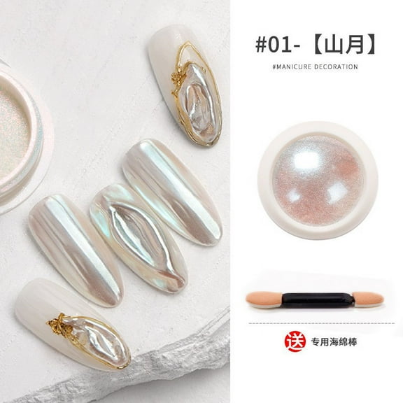 KeirineCC 7 Colors White Pearl Chrome Nail Powder,Symphony Mermaid Pearl Neon Ice Aurora Dust Nail Powder, Pearl Shell White High Glossy Nail Powder Metallic Mirror Effect Iridescent Dust Powder(#01)