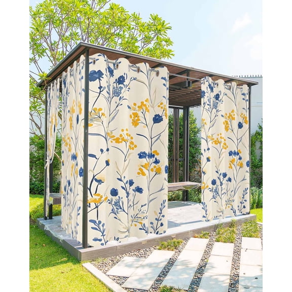 nqOlkjepod Outdoor Curtains for Patio Waterproof, Spring Flowers Outdoor Privacy Panels Grommet, Farmhouse Pastoral Botanical Herbs Blackout Outside Curtains for Porch/Cabana 54"x108", 2 Panels