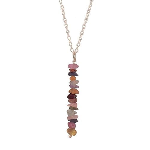 Natural Raw Multi Sapphire Stone Rough Crystal Gemstone Dainty Women Pendant Necklace, Chakra Healing Crystals, Birthstone, Gift, 18 inch (multi-sapphire A)