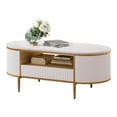 thumbnail image 7 of Modern Fluted Coffee Table, 47.24" Oval Coffee Table with Drawer & Faux Marble Top, Curved Center Table with Gold Metal Leg for Living Room Home Office, 7 of 7
