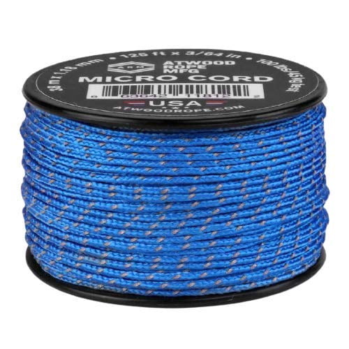 Atwood Rope MFG Tactical Nylon/Polyester Micro Utility Cord Reflective 1.18mm X 125ft Reusable Spool | Fishing Gear, Jewelery Making, Camping Accessories (Blue Reflective)
