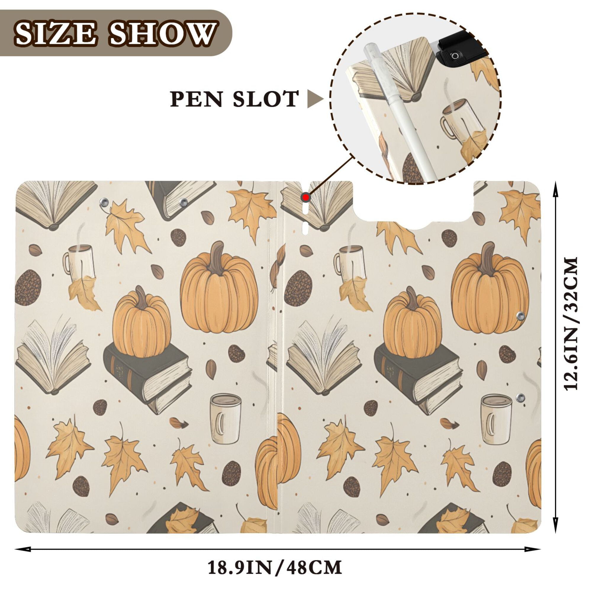 FORMRS A4 Clipboard Folder with Pen Holder Horizontal Foldable School Office Binder, Beige Fall Books