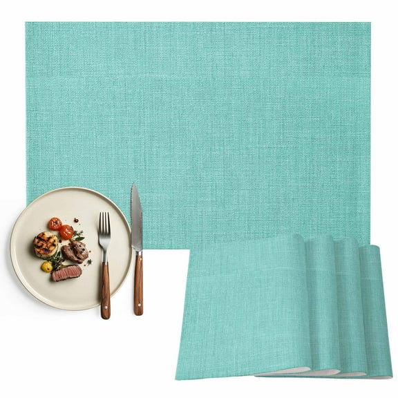 Placemats Set of 4, Teal Green Linen Texture Placemats Set of 4, Farmhouse Solid Color Tablemats Placemat Table Decoration for Kitchen Table Dinner Party Home Decor Indoor Outdoor 13x19 Inch