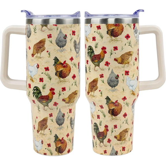 Rooster Gifts 40 Oz Tumbler with Handle and Straw Rooster Tumble, Chicken Gifts for Chicken Lovers, Travel Coffee Mug Water Bottle, Birthday Christmas Mothers Day Gifts for Animal Lovers Women
