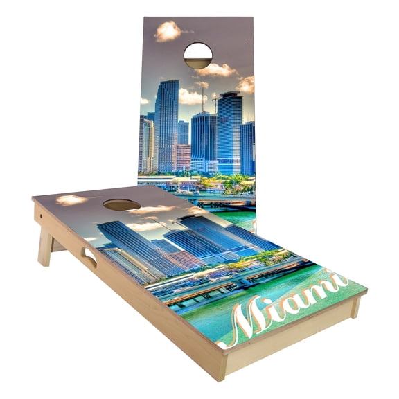 Skip's Garage | Miami City Cornhole Board Set | Includes Boards & Bags | Choose Your Size & Accessories