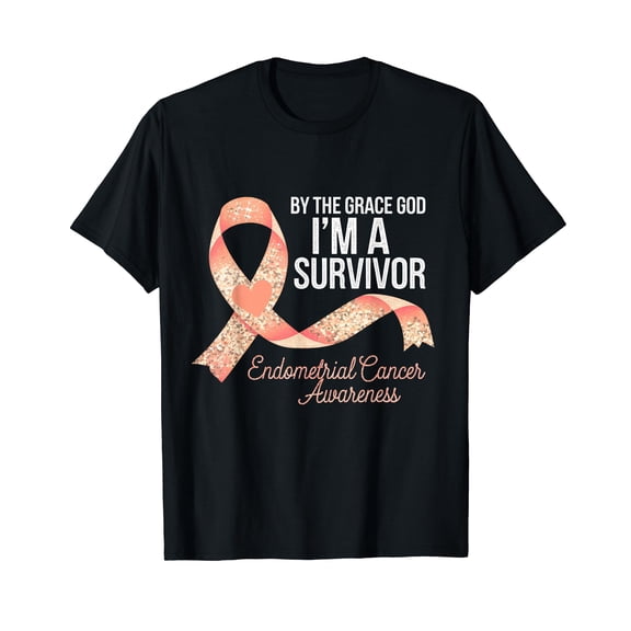 Endometrial Cancer Awareness Peach Ribbon T-Shirt