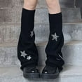 thumbnail image 2 of Yuanlong Womens Leg Warmers Black Silver Star Design Stirrup Socks Y2K Stylish Streetwear Daily Slouchy Leg Covers Socks, 2 of 4