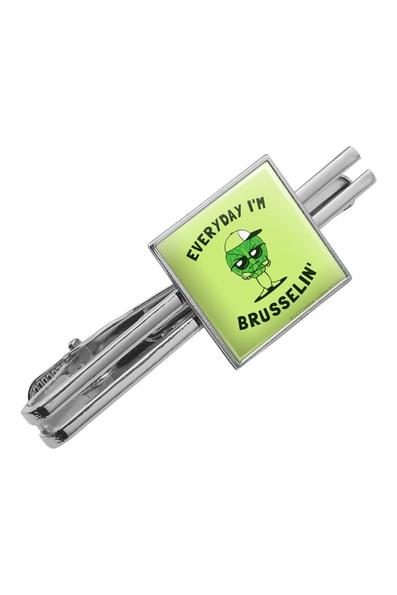 Everyday I'm Brusselin' Brussels Sprouts Hustling Funny Humor Square Tie Bar Clip Clasp Tack- Silver or Gold