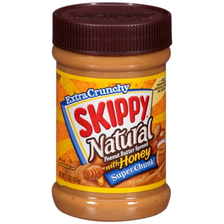 (3 Pack) Skippy Natural Super Chunk Peanut Butter Spread with Honey, 15