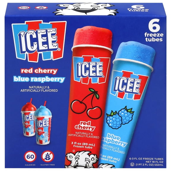 ICEE Cherry & Blue Raspberry Freeze Tubes, 3 fl oz, 6 Count